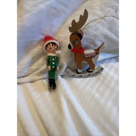 Kurt Adler Other - Vintage Kurt Adler Santa's Reindeer Dasher & SkierChristmas Ornament Wooden 1977
